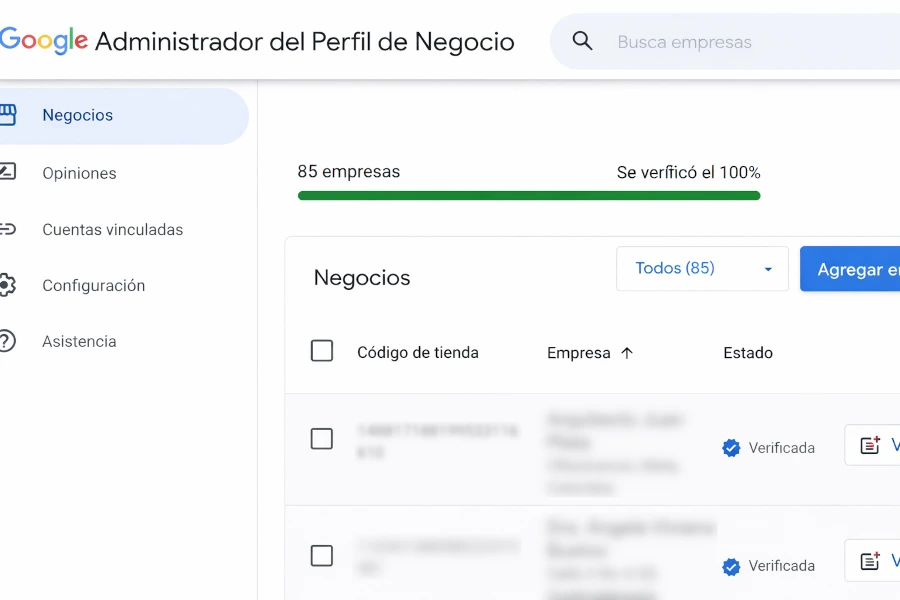 manejamos 85 perfiles en google GBP