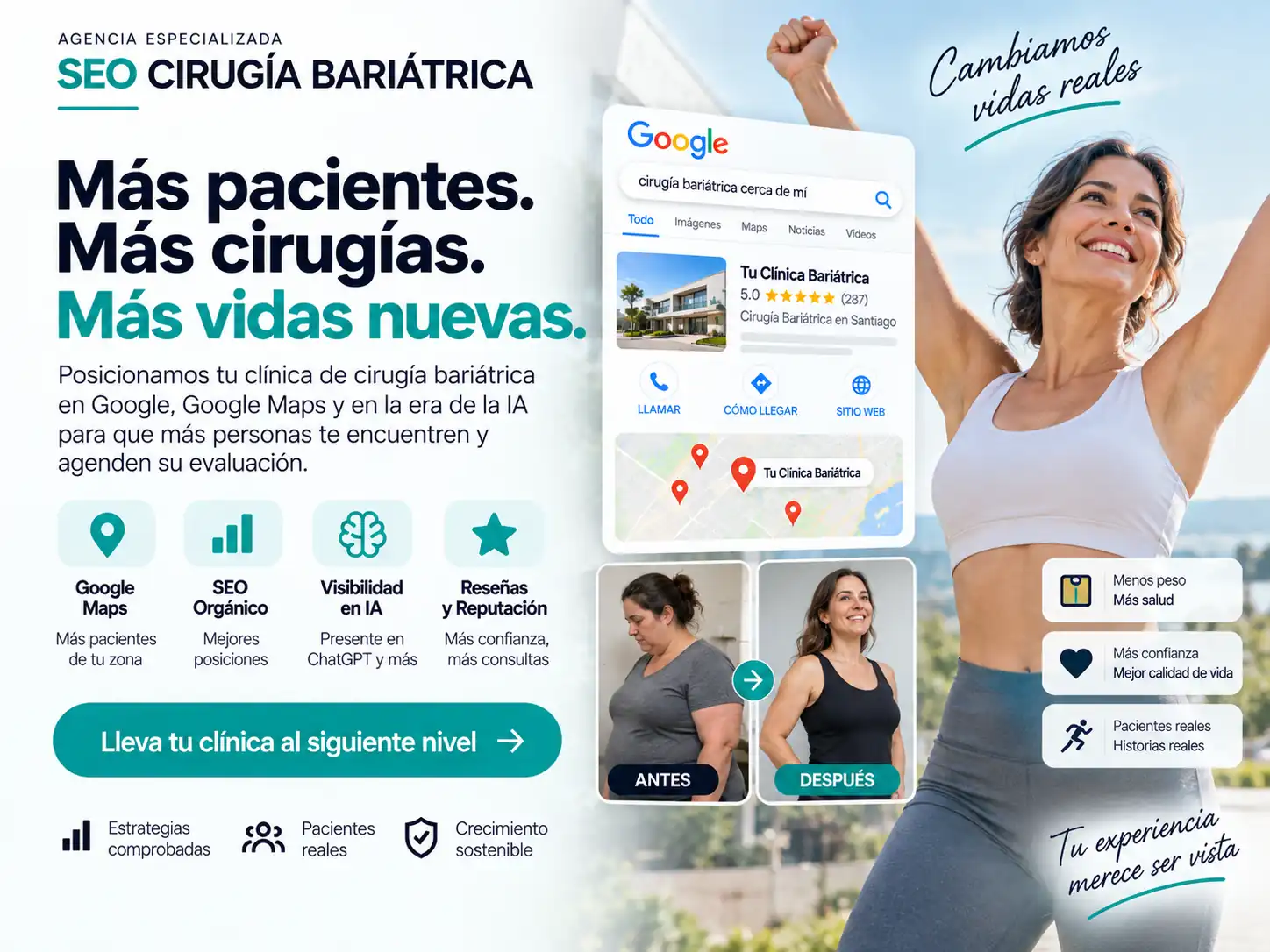 Cirujano bariátrico analizando el posicionamiento SEO y la captación de pacientes de su clínica